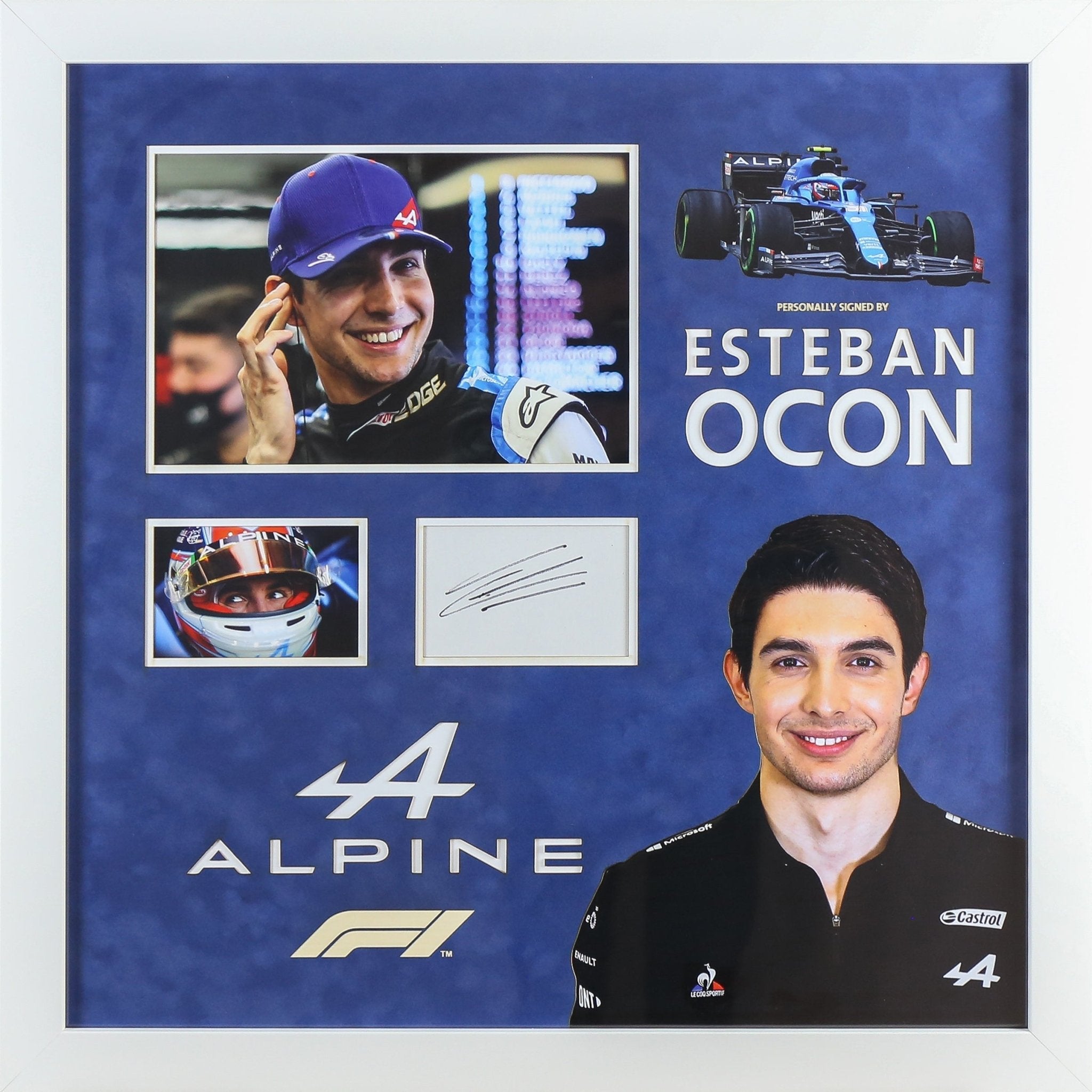 Esteban Ocon Signed White card Framed Display - Memorabilia Framers Shop
